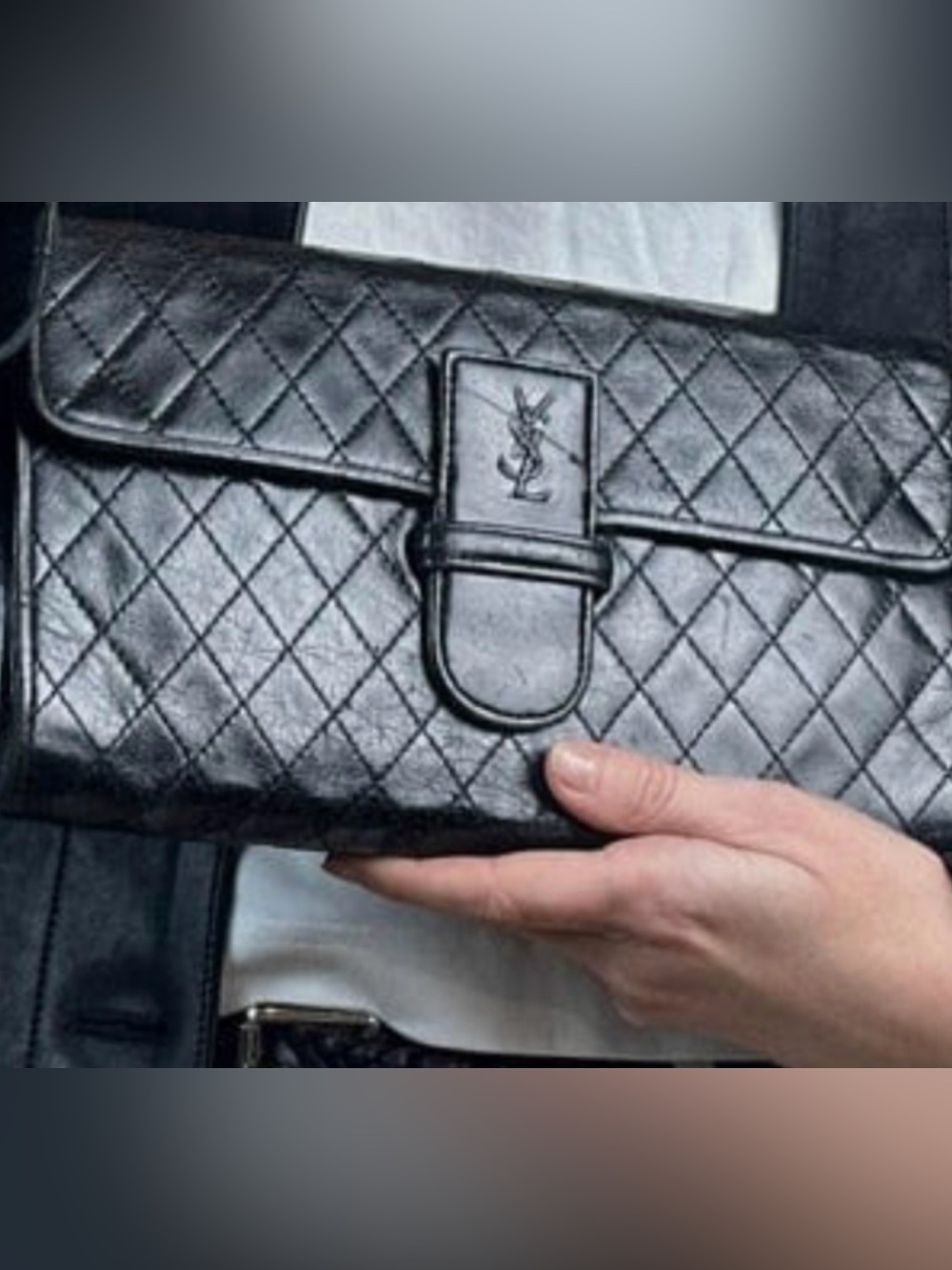 Vintage Yves Saint Laurent Black Quilted Leather Clutch 💯Authentic